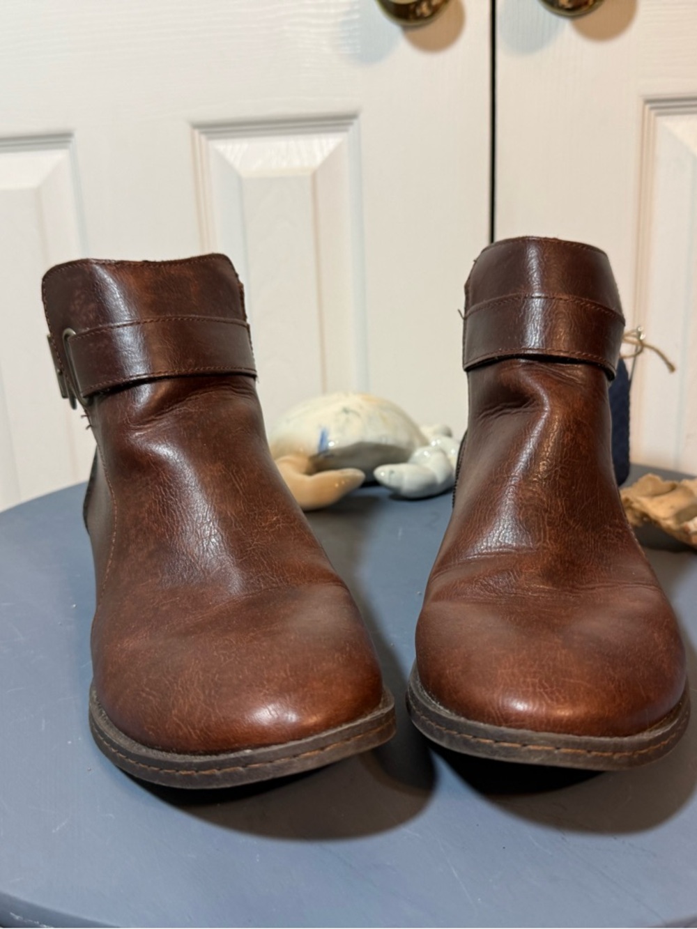 boc Women's Brown Leather Buckle Ankle Booties - Picture 2 of 6